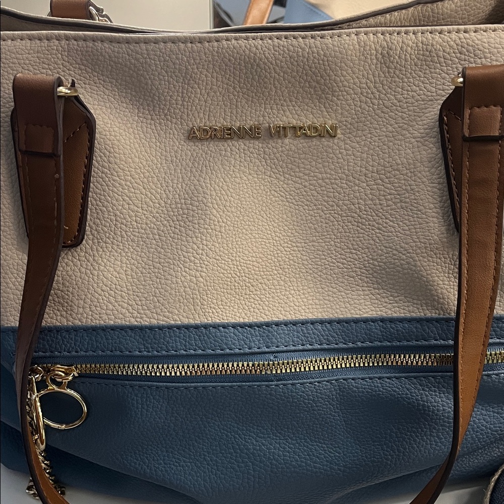 Adrienne Vittadini Beige and Blue Tote